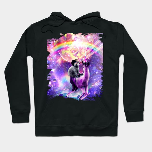 Laser Galaxy Space Cat On Rainbow Llama Unicorn Hoodie by Random Galaxy